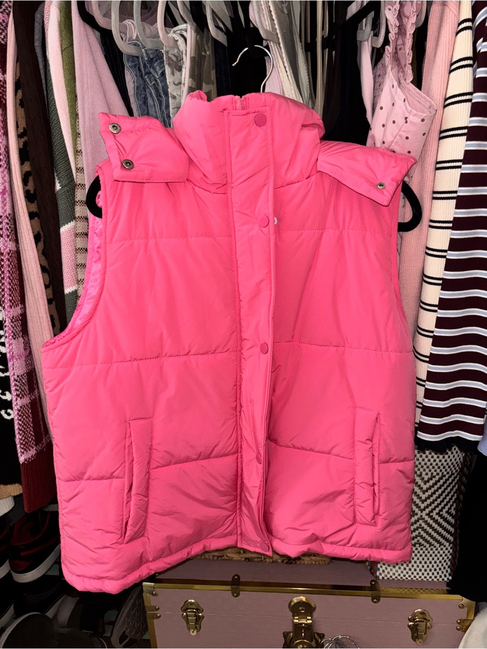 Pink Puffer Vest Jacket - Sleeveless Coat with detachable hood